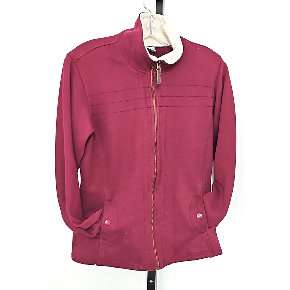 Columbia Women's Small Burgundy Fleece Jacket Full Zip Sherpa Collar